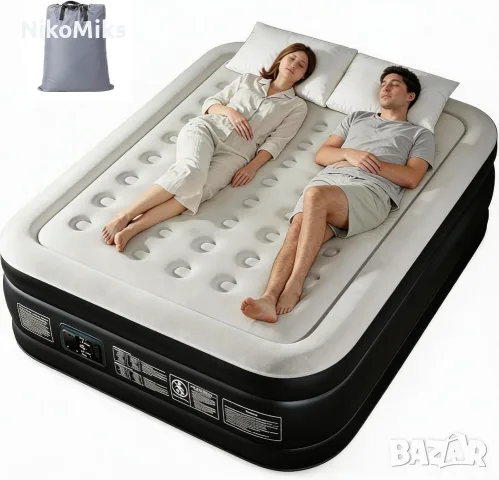 Чисто Нов Луксозен Надуваем Матрак Спалня Queen Size (203х152х45 см) с Вградена Акумулаторна Помпа