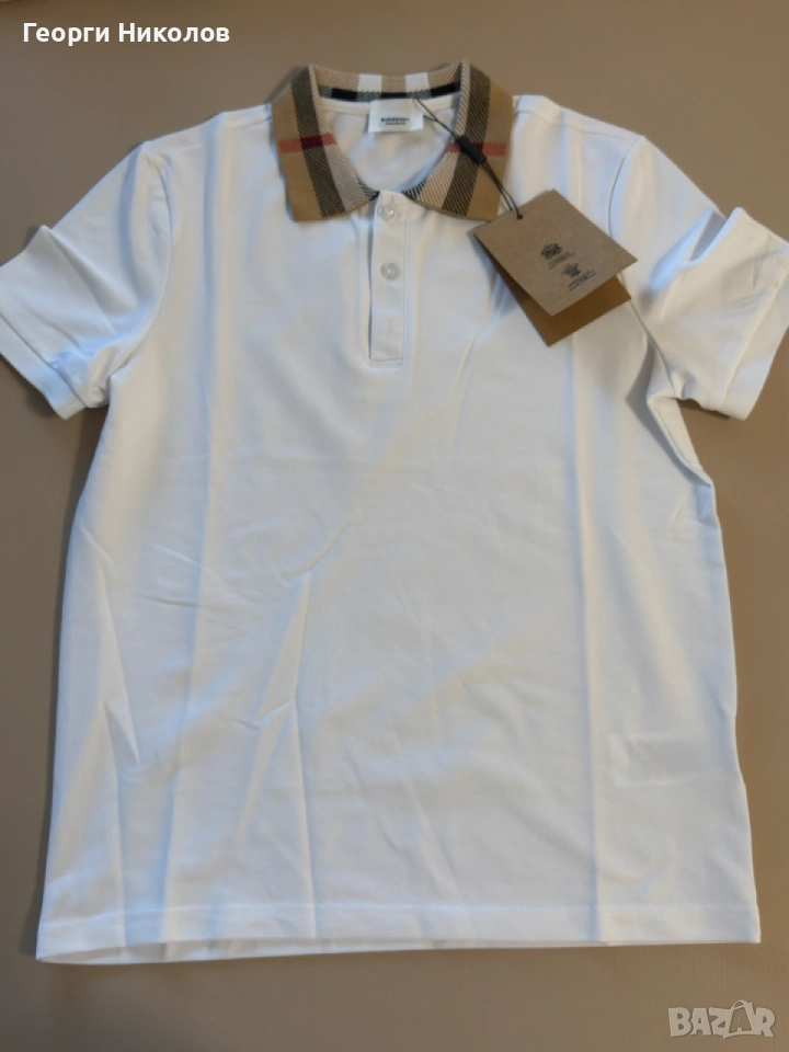 Burberry Check collar cotton polo shirt, снимка 1