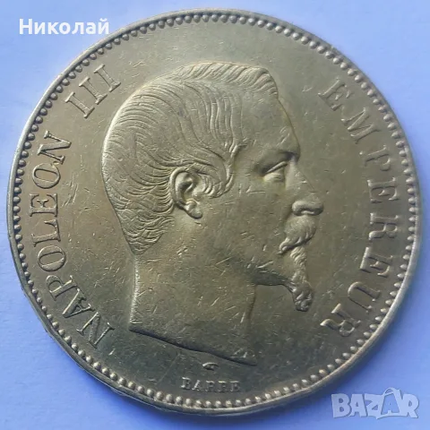 Златна монета 100 френски франка 1955 А Наполеон  III