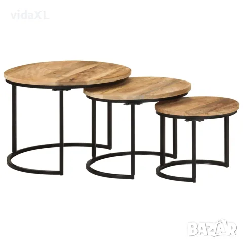 vidaXL Стифиращи маси, 3 бр, манго масив, снимка 4 - Маси - 56147292