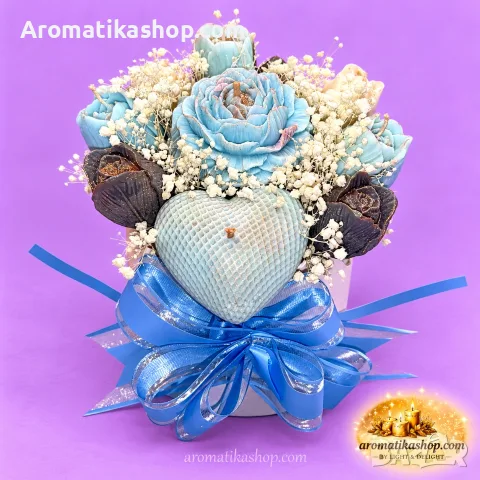 „Azure Heart“ – Ароматен соев букет, снимка 3 - Декорация за дома - 56681742