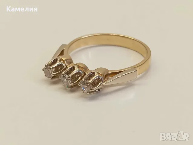 Руско злато. Пръстен с брилианти , снимка 3 - Пръстени - 56651713