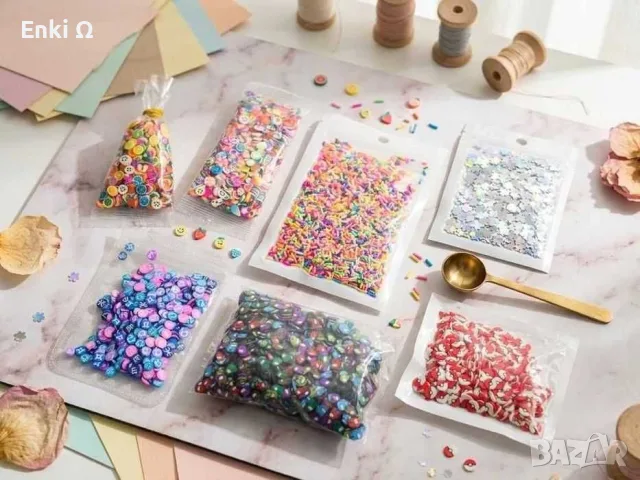 Комплект декоративни елементи и брокати за епоксидна смола и DIY занаяти 7 пликчета