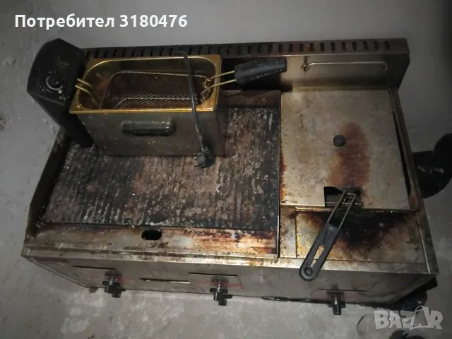 Професионална газова скара с вграден фритюрник + втори фритюрник