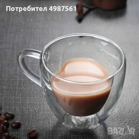Двустенна стъклена чаша във форма на сърце - за кафе и чай, подарък