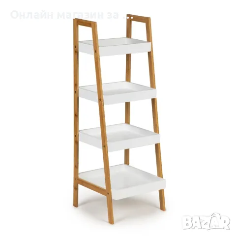 Етажерка от бял MDF и бамбук ModernHome — 4 рафта, 98x36x34 см