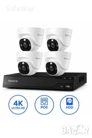 Reolink 4K PoE комплект с 4 куполни камери + 2TB NVR