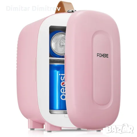 FOHERE мини хладилник 5 л за стая, козметика и напитки, 220V/12V, тих, розов