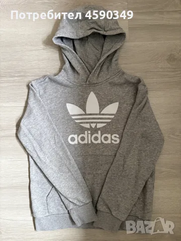 Сиво детско суичърче adidas Originals Trefoil (с качулка) - 10-11 г. / 146 см
