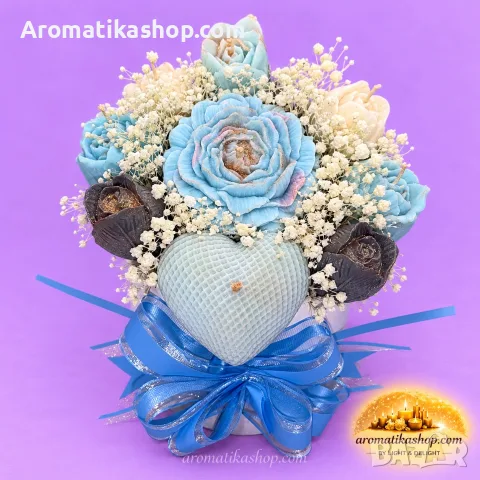 „Azure Heart“ – Ароматен соев букет, снимка 2 - Декорация за дома - 56681742