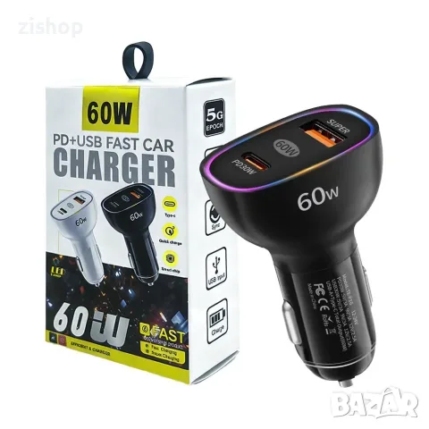60W зарядно за телефон в автомобил , PD 30W + QC 3.0 