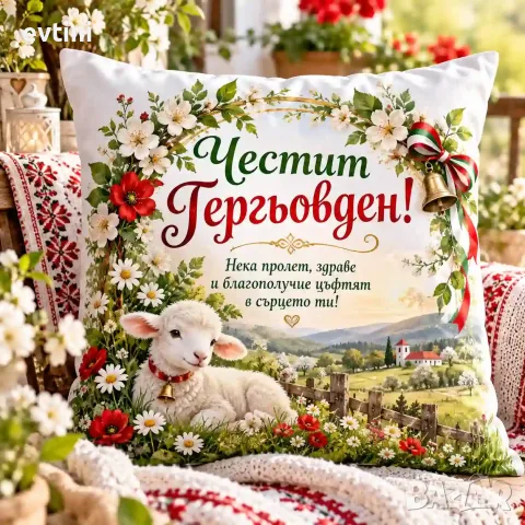 "Декоративна възглавничка "Честит Гергьовден"