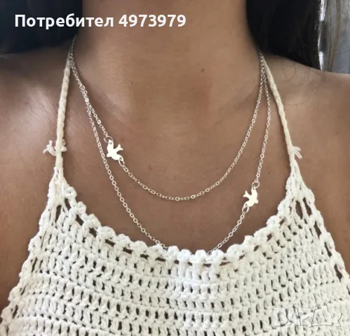 Двуслойно дамско колие с летящи птици – многопластово колие с висулки