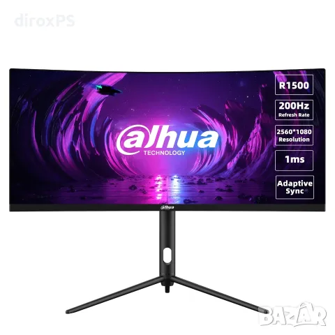 Dahua 30" извит геймърски монитор 200Hz 2560x1080, като нов, 2 г. гаранция