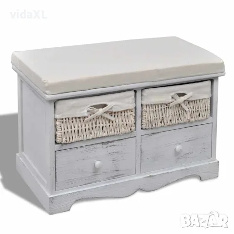 vidaXL Пейка за съхранение, бяла, 62x33x42 см, дърво от пауловния