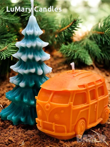  🎄 Коледна свещ с елхичка и кемпер – подарък за пътешественици 🚐
