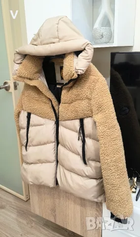 Мъжко зимно бежово шушляково яке тип Teddy Bear / Кожено яке Philipp Plein естествена кожа 