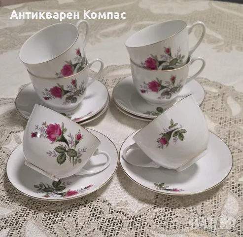 Нов ретро порцеланов сервиз с рози (12 части) – в кутия
