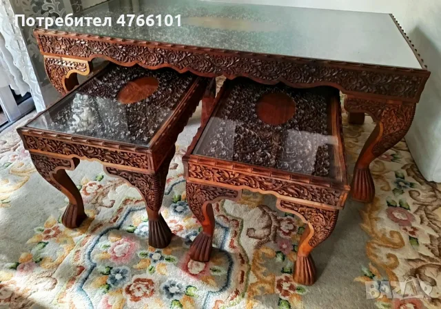 Дърворезба орех от Индия , снимка 3 - Маси - 56746914