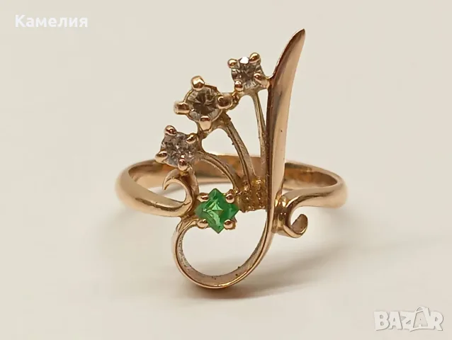 Руско злато. Пръстен с брилианти , снимка 5 - Пръстени - 56737018