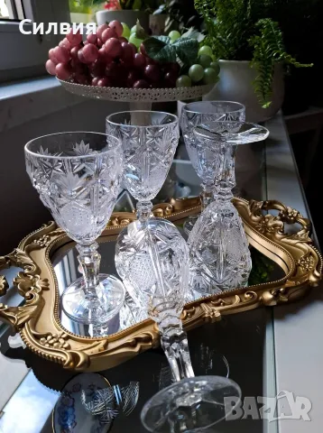 Кристални чаши 5бр, снимка 7 - Антикварни и старинни предмети - 56623206