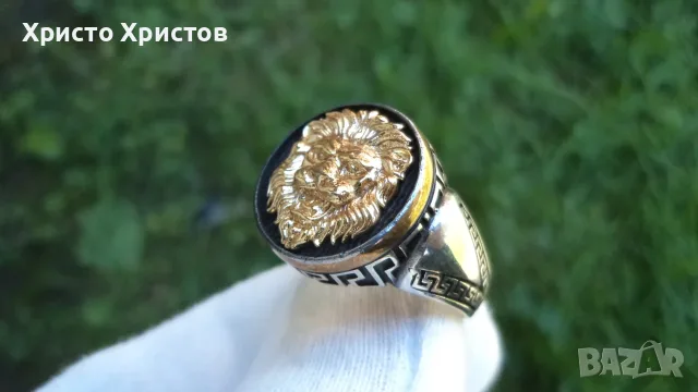 Сребърен мъжки масивен изящен пръстен с позлата