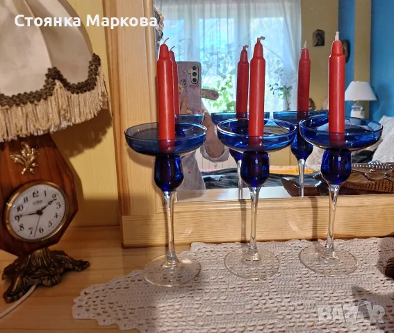 Комплект от 3 стъклени свещника