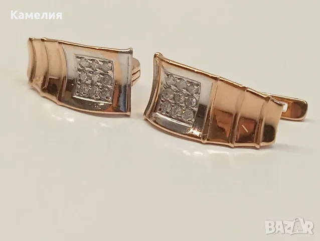 Руско злато. Обеци с брилианти , снимка 4 - Обеци - 56584800